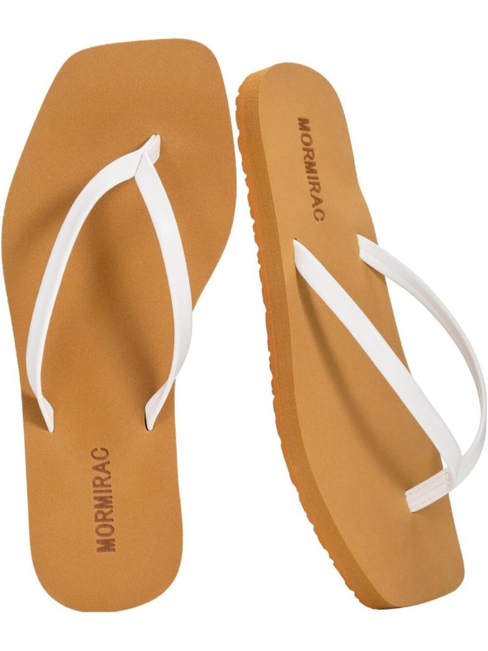 Women's White Rubber Sole Summer Comfortable Flip Flops Square Toe Flat Sandals